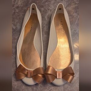 Ted Baker London Jelly White Flats with Gold Bow